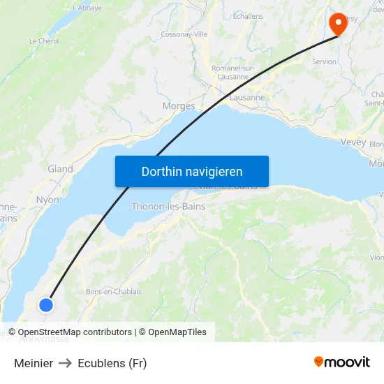 Meinier to Ecublens (Fr) map