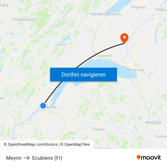 Meyrin to Ecublens (Fr) map