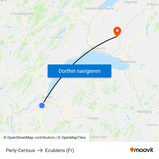 Perly-Certoux to Ecublens (Fr) map