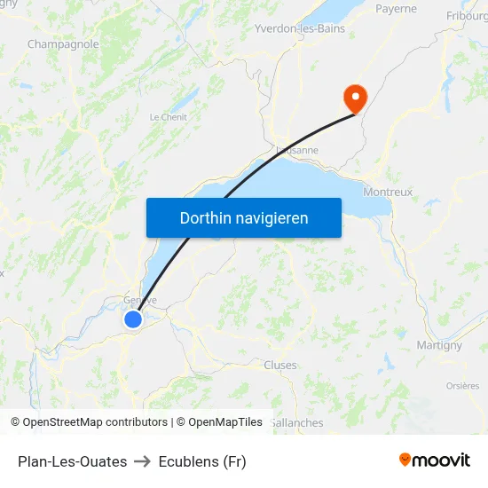 Plan-Les-Ouates to Ecublens (Fr) map
