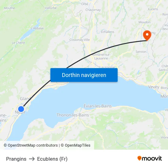Prangins to Ecublens (Fr) map