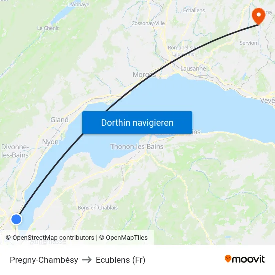 Pregny-Chambésy to Ecublens (Fr) map