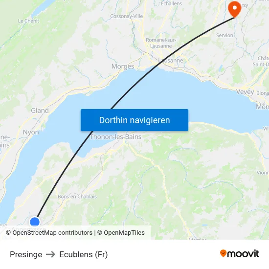 Presinge to Ecublens (Fr) map