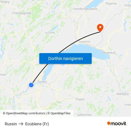 Russin to Ecublens (Fr) map