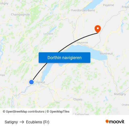 Satigny to Ecublens (Fr) map