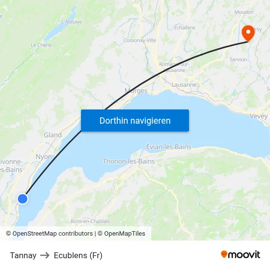 Tannay to Ecublens (Fr) map