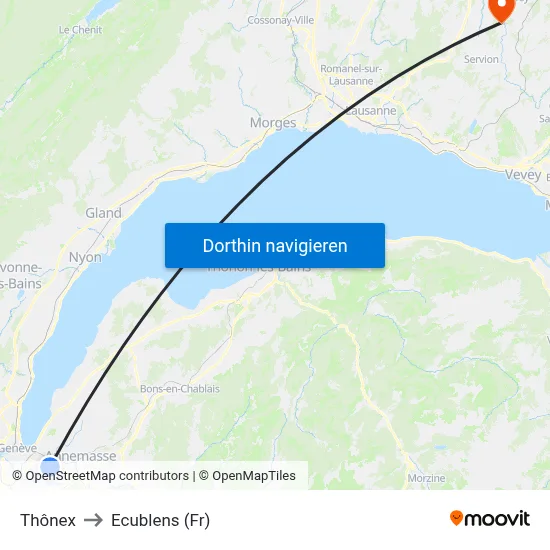 Thônex to Ecublens (Fr) map