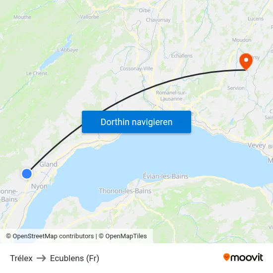 Trélex to Ecublens (Fr) map