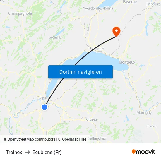 Troinex to Ecublens (Fr) map