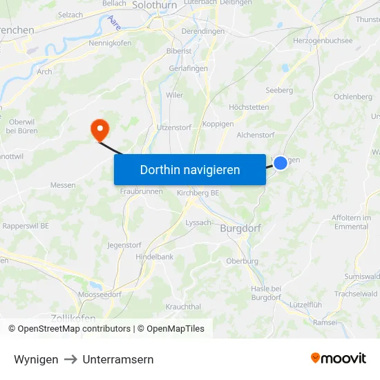 Wynigen to Unterramsern map