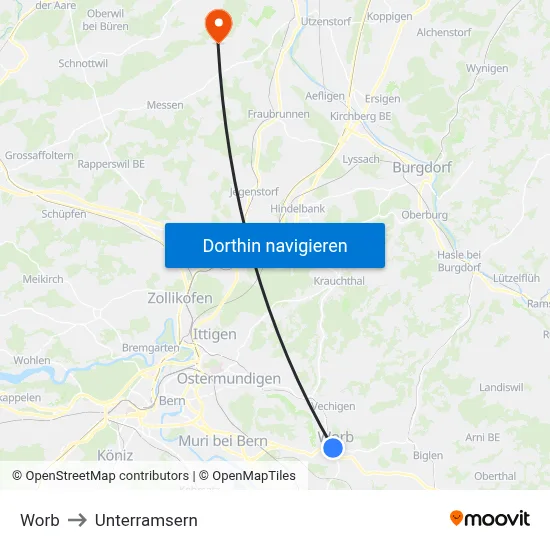 Worb to Unterramsern map
