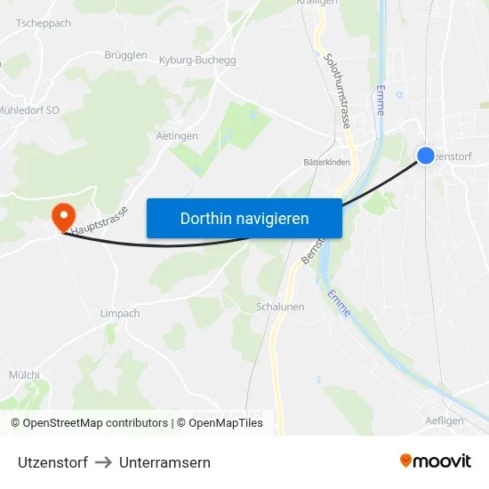 Utzenstorf to Unterramsern map