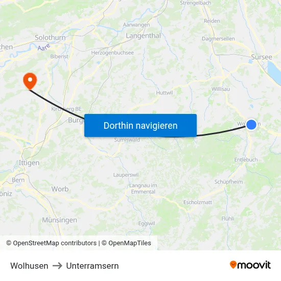 Wolhusen to Unterramsern map