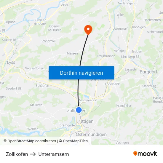 Zollikofen to Unterramsern map