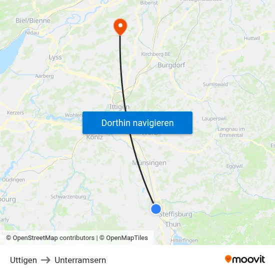 Uttigen to Unterramsern map