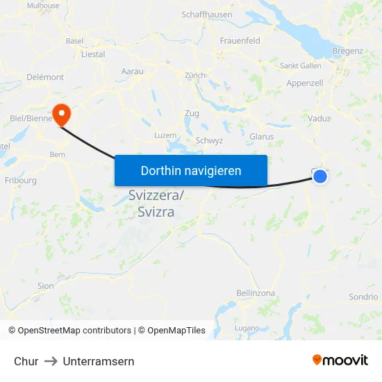 Chur to Unterramsern map