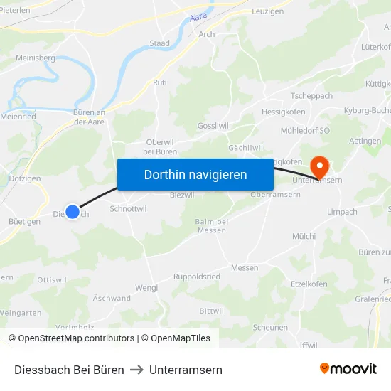 Diessbach Bei Büren to Unterramsern map