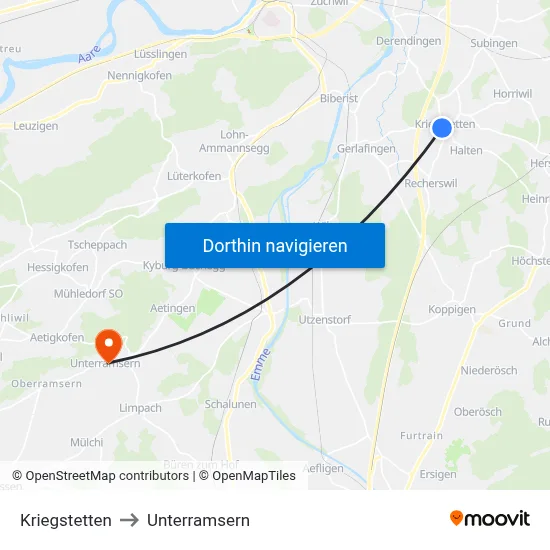 Kriegstetten to Unterramsern map
