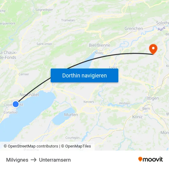 Milvignes to Unterramsern map