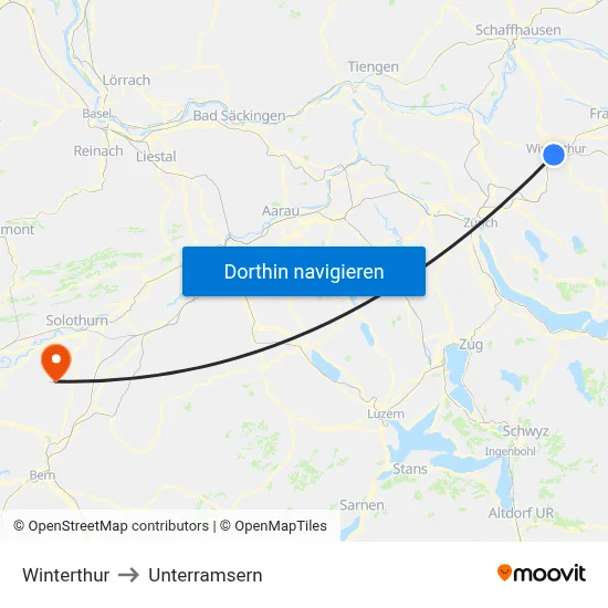 Winterthur to Unterramsern map