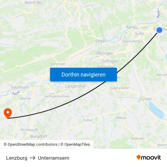 Lenzburg to Unterramsern map