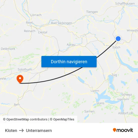 Kloten to Unterramsern map