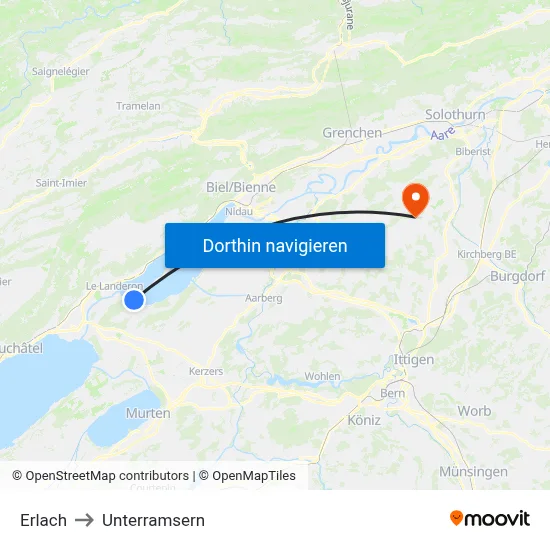Erlach to Unterramsern map