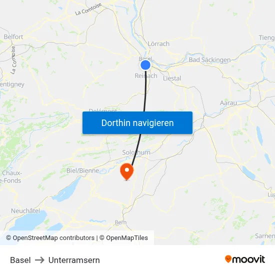 Basel to Unterramsern map