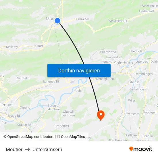 Moutier to Unterramsern map