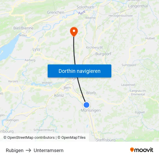 Rubigen to Unterramsern map