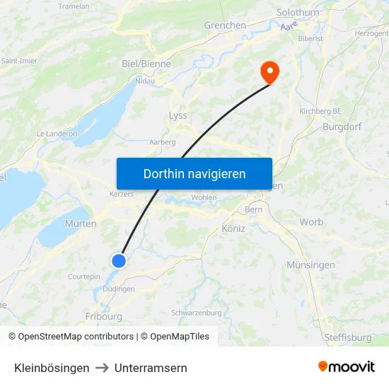 Kleinbösingen to Unterramsern map