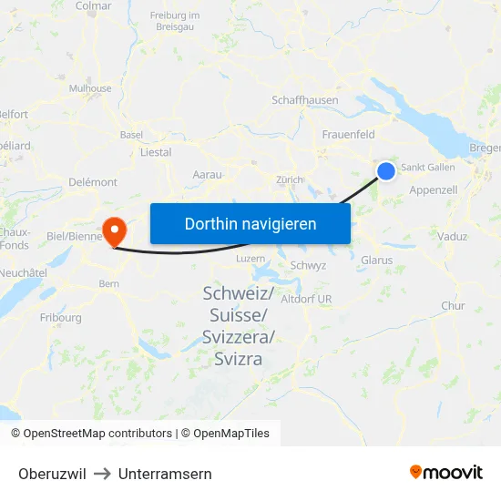 Oberuzwil to Unterramsern map