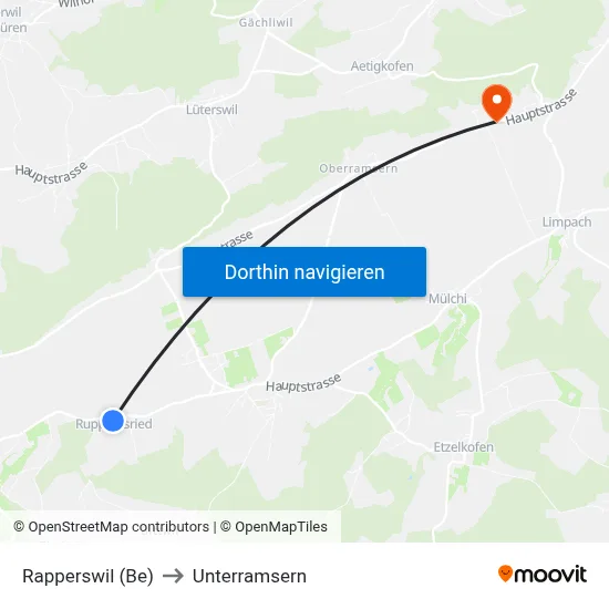 Rapperswil (Be) to Unterramsern map