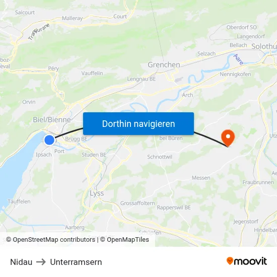 Nidau to Unterramsern map