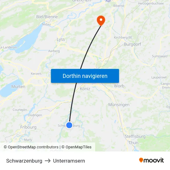 Schwarzenburg to Unterramsern map