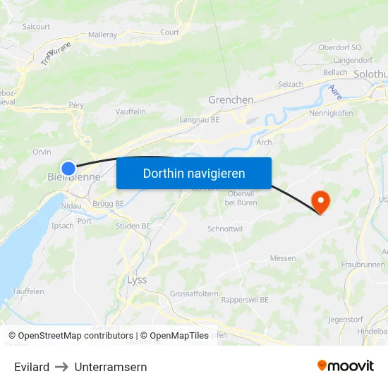 Evilard to Unterramsern map