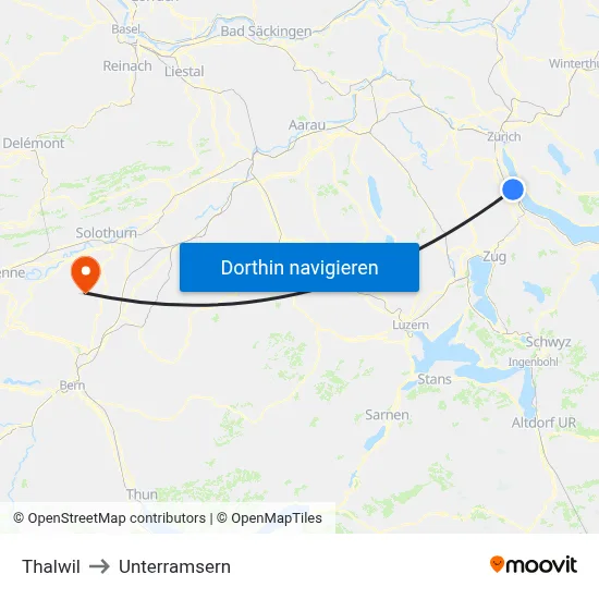 Thalwil to Unterramsern map