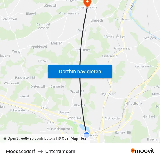 Moosseedorf to Unterramsern map