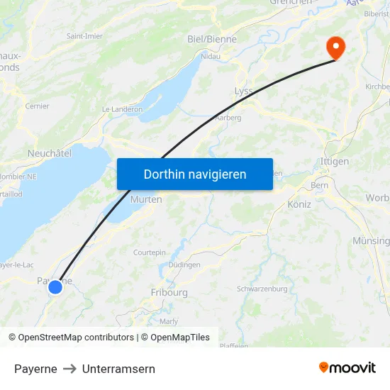 Payerne to Unterramsern map