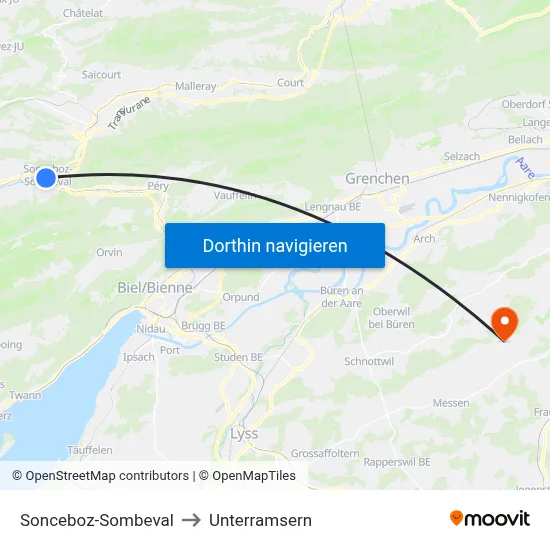 Sonceboz-Sombeval to Unterramsern map
