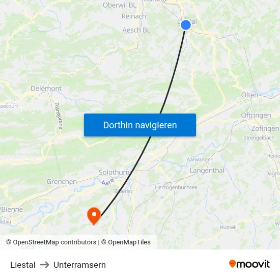 Liestal to Unterramsern map