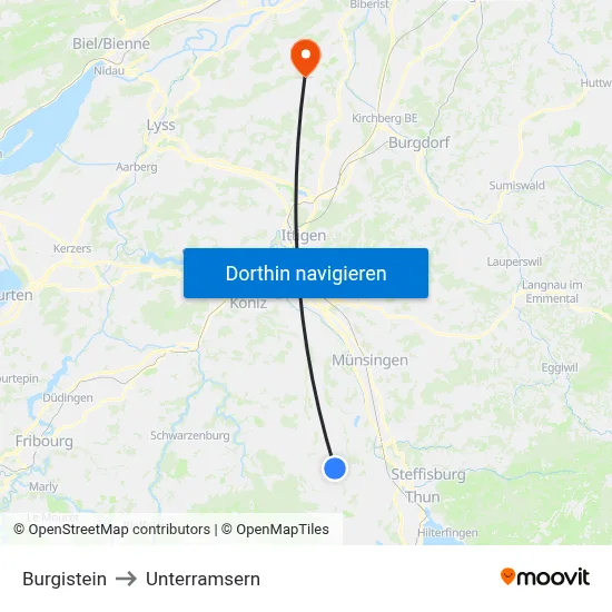 Burgistein to Unterramsern map