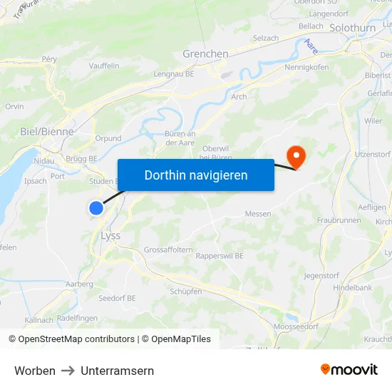 Worben to Unterramsern map