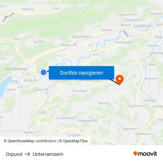 Orpund to Unterramsern map