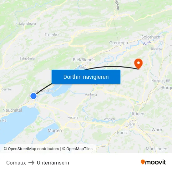 Cornaux to Unterramsern map