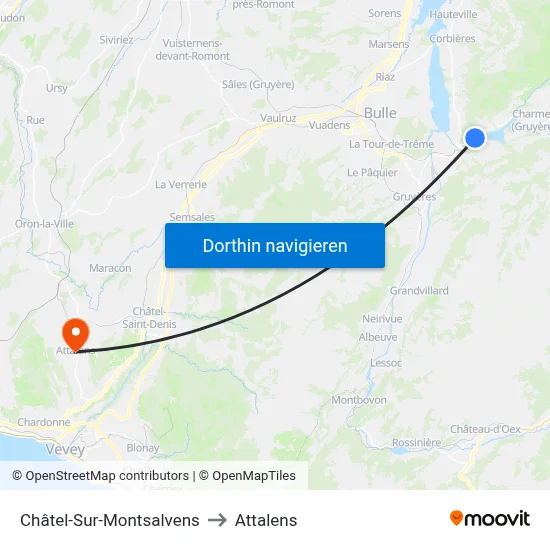 Châtel-Sur-Montsalvens to Attalens map