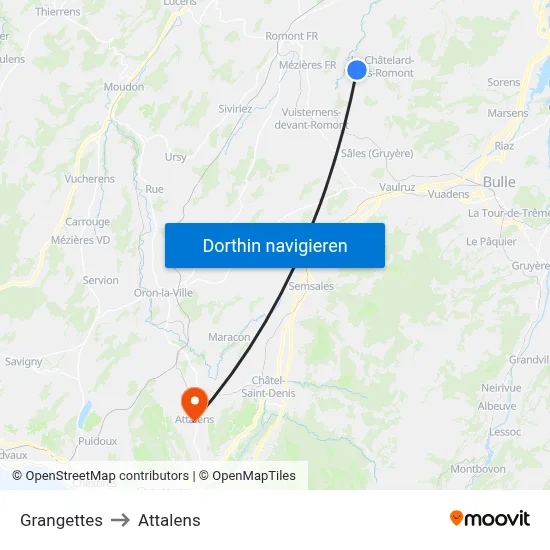 Grangettes to Attalens map