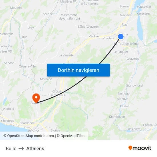 Bulle to Attalens map