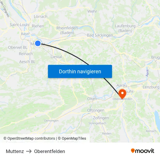 Muttenz to Oberentfelden map