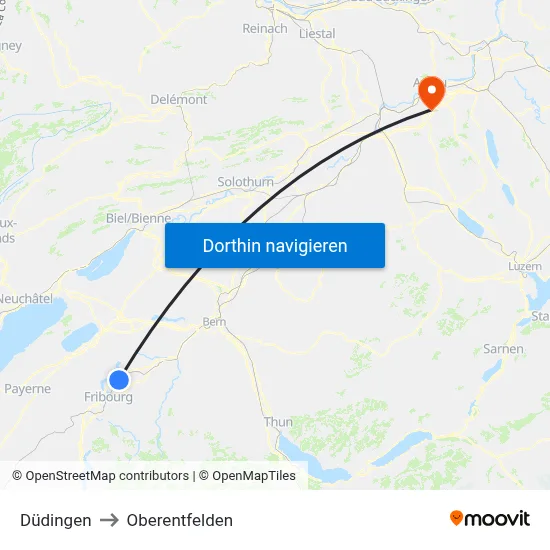Düdingen to Oberentfelden map